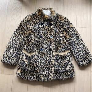 Crewcuts faux leopard fur jacket coat size 6-7